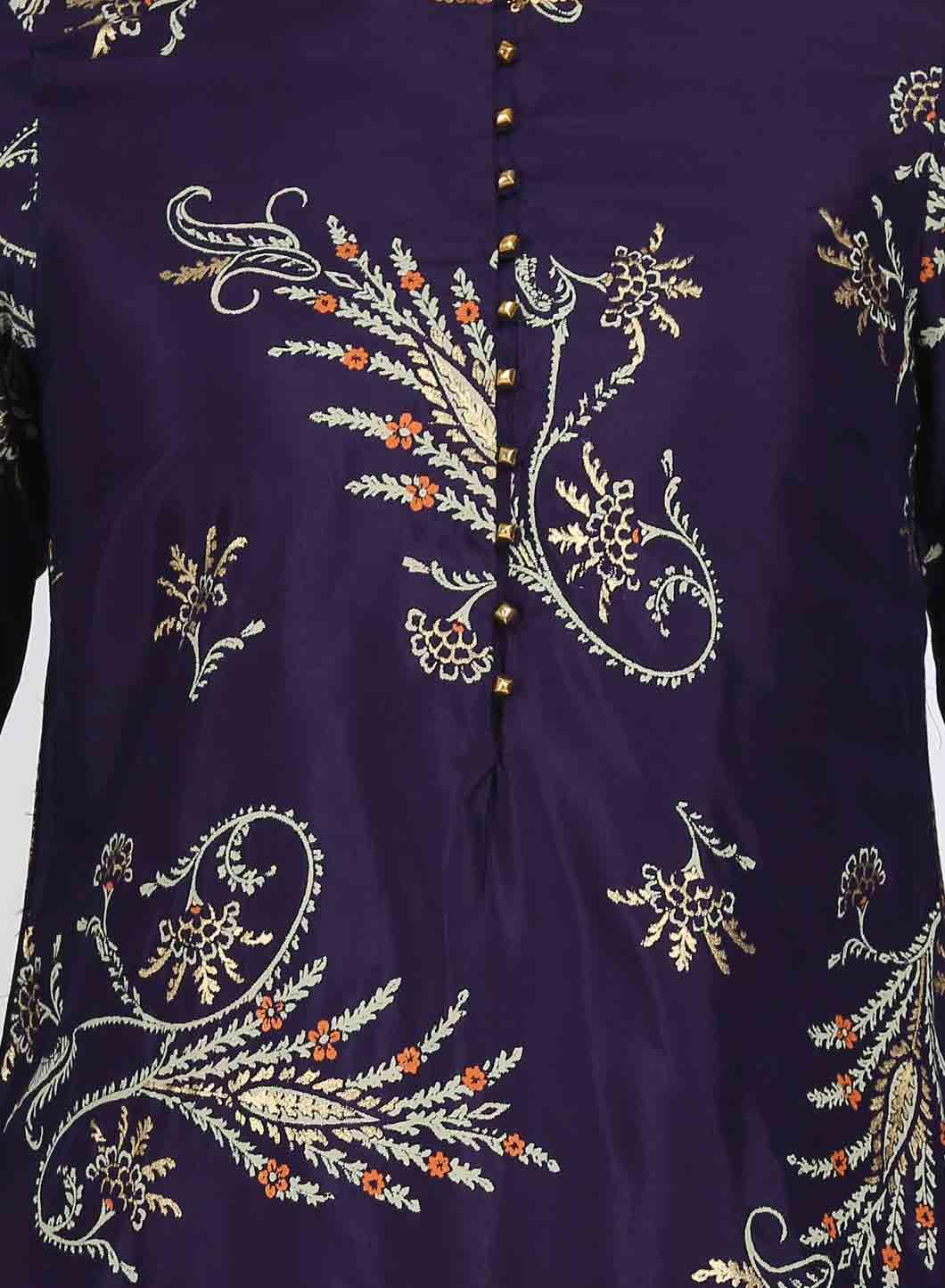 Purple Embellished Round Neck kurta - wforwoman