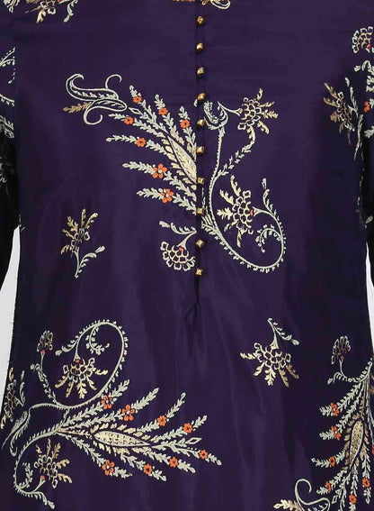 Purple Embellished Round Neck kurta - wforwoman