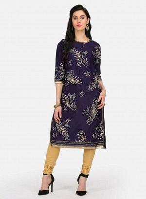 Purple Embellished Round Neck kurta - wforwoman