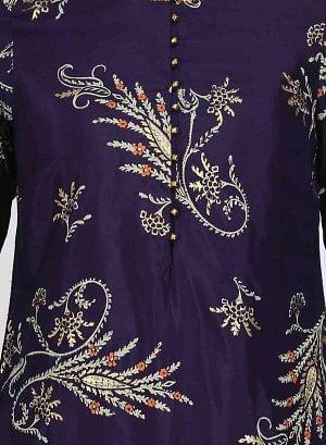 Purple Embellished Round Neck kurta - wforwoman