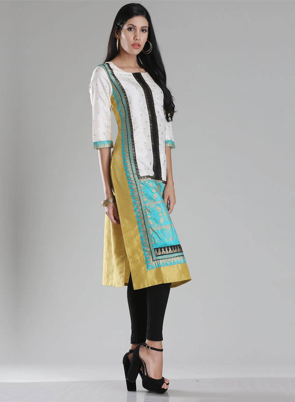 Gold Toned & Off-White Printed kurta