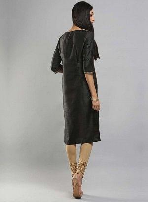 Black & Orange Colorblocked Printed kurta