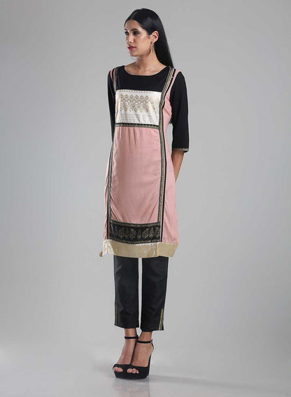 Pink &amp; Black 3/4 Sleeve Printed kurta - wforwoman