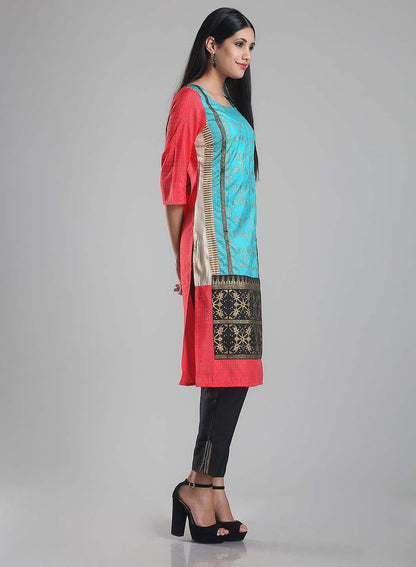 Pink &amp; Blue Round Neck Printed kurta