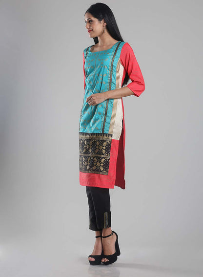 Pink &amp; Blue Round Neck Printed kurta