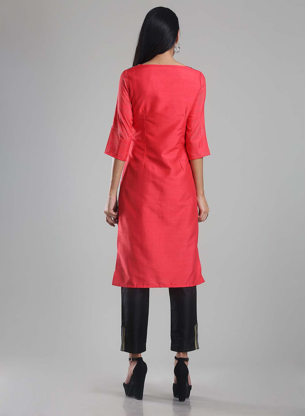 Pink &amp; Blue Round Neck Printed kurta