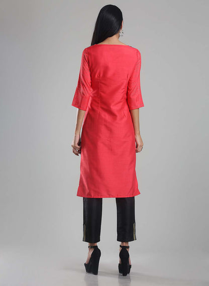 Pink &amp; Blue Round Neck Printed kurta