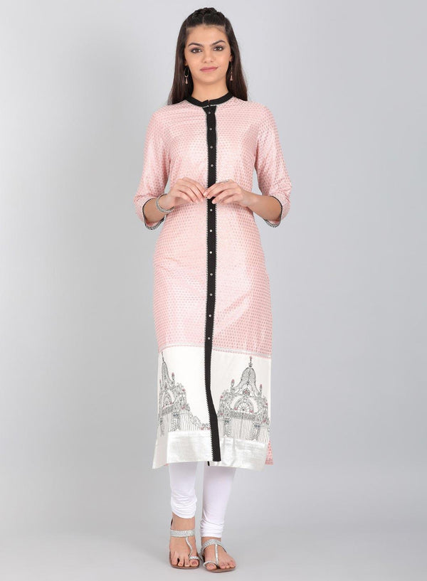 White Printed 3/4 Sleeve kurta