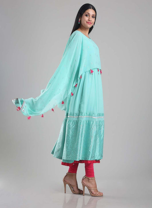 Aqua Blue Flared Printed kurta