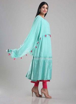 Aqua Blue Flared Printed kurta