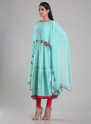 Aqua Blue Flared Printed kurta