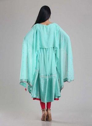 Aqua Blue Flared Printed kurta
