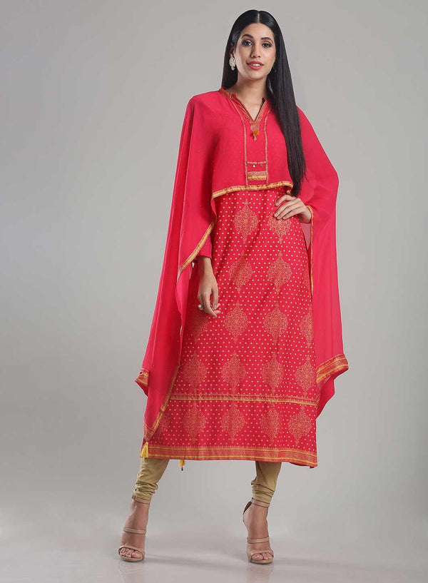 Pink Printed Full Sleeve kurta