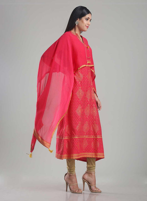 Pink Printed Full Sleeve kurta