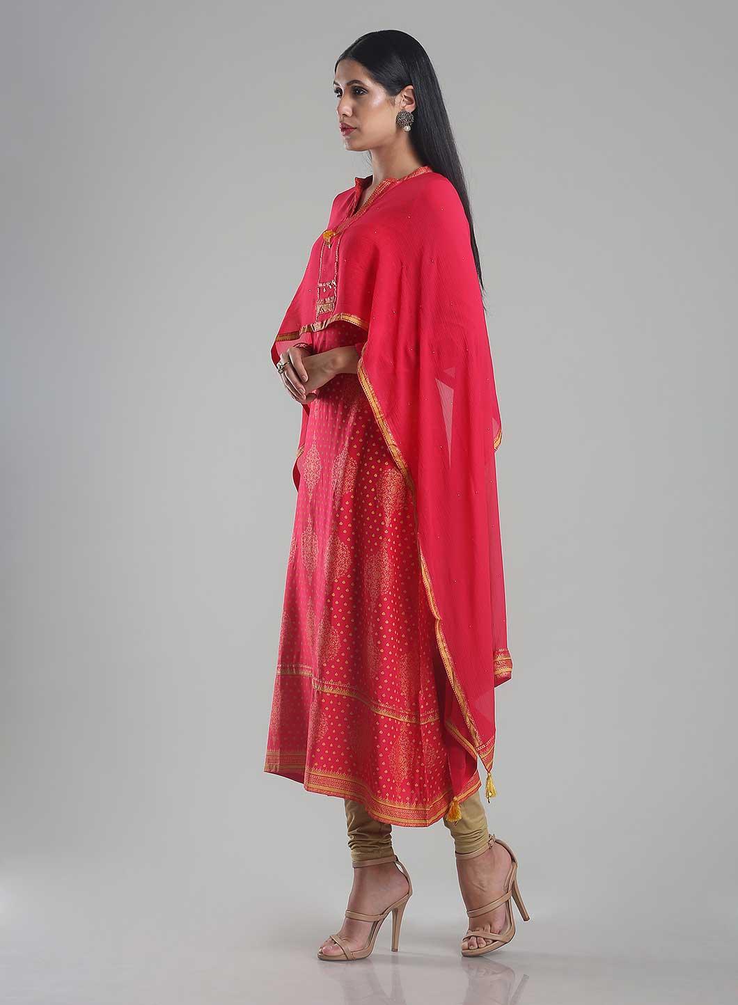 Pink Printed Full Sleeve kurta - wforwoman