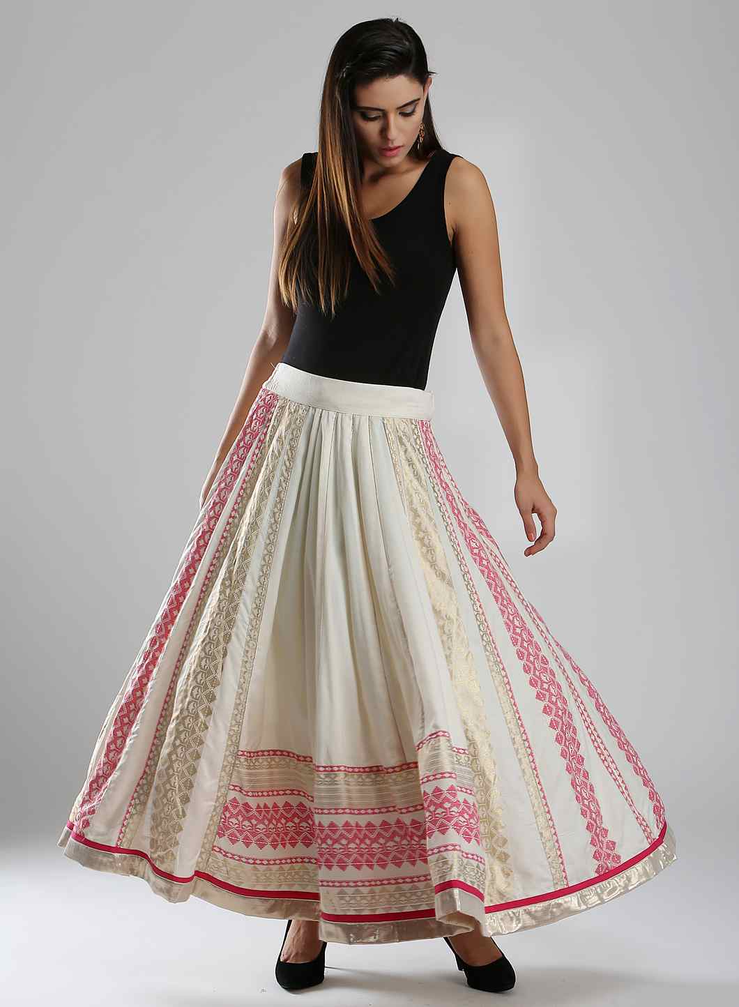 White & Pink Printed Skirt - WP