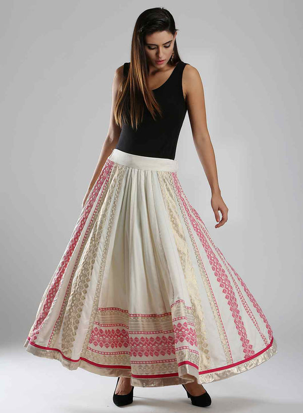 White & Pink Printed Skirt