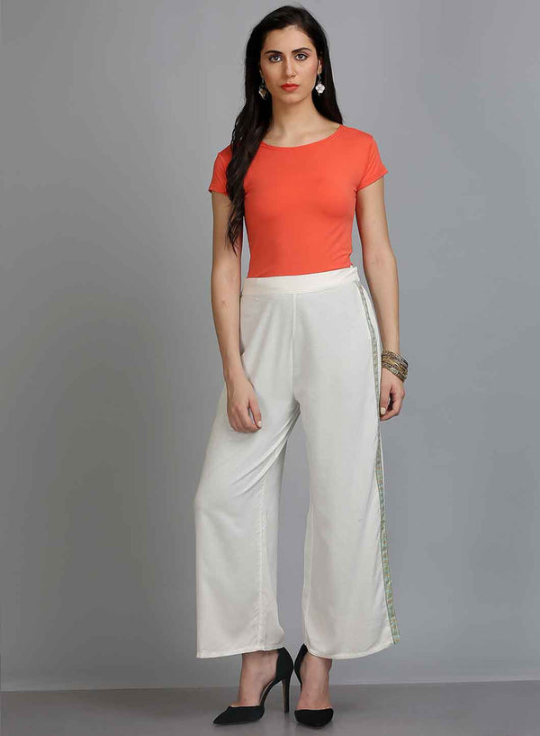 White Solid Trousers