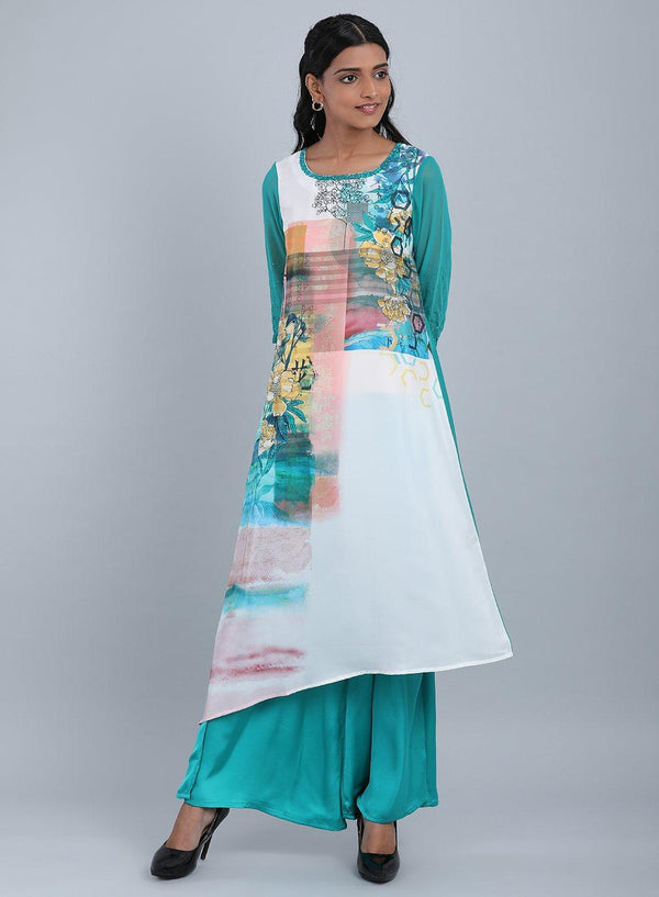 Blue Round Neck Floral Print kurta