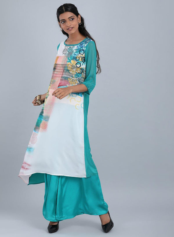 Blue Round Neck Floral Print kurta