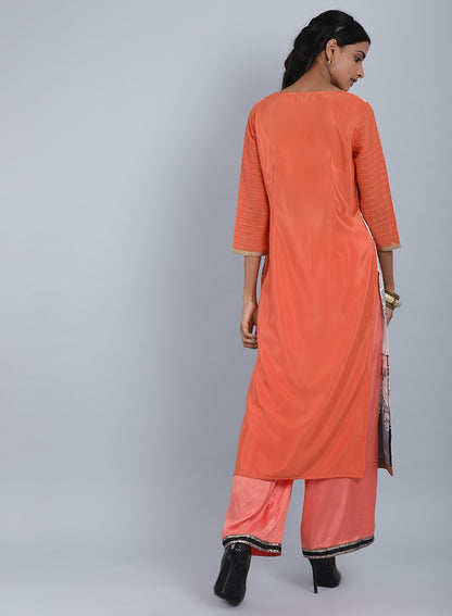 Orange Round Neck Printed kurta