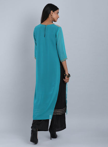 Blue Round Neck Tassel kurta - wforwoman