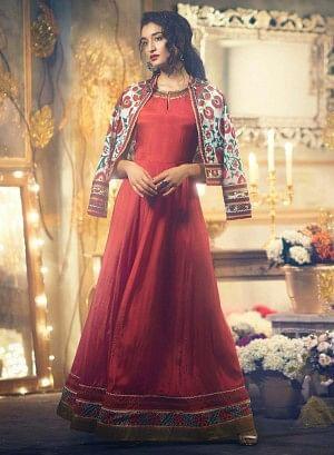 Red Flared Embellished Mughal Gown