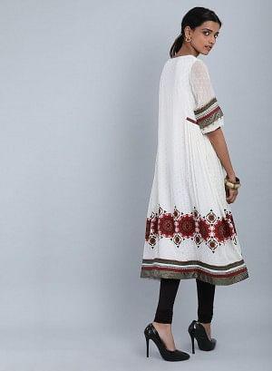 Ecru Round Neck Embellished kurta - wforwoman