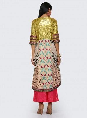 Beige & Yellow Printed kurta
