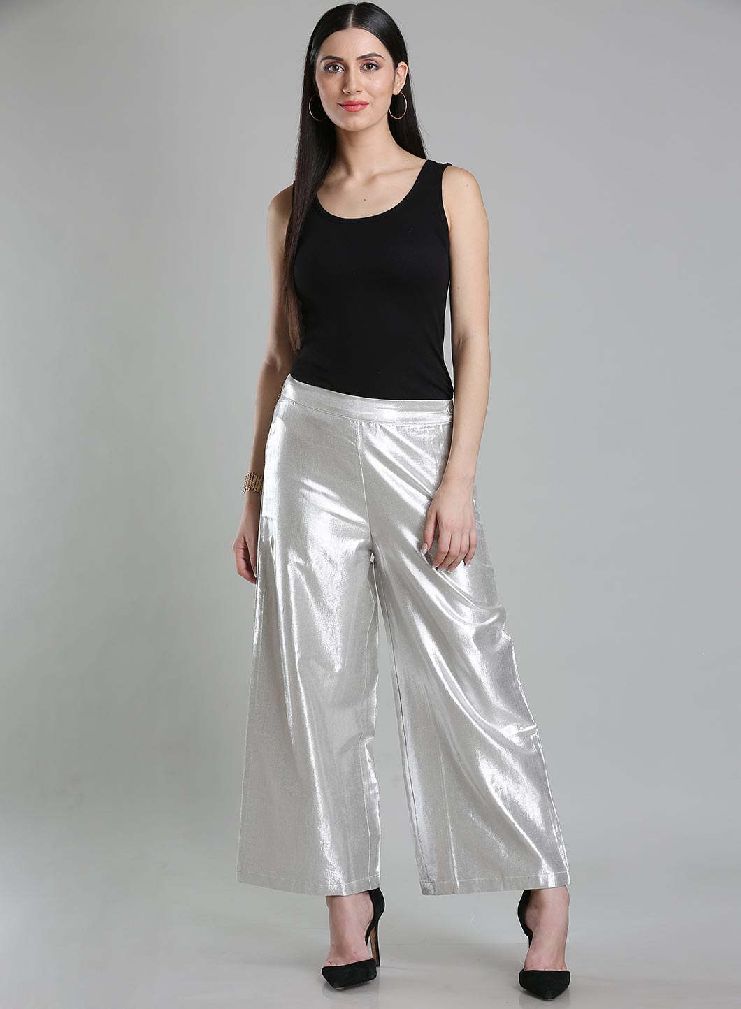 Silver Shimmery Festive Slim Pants - S