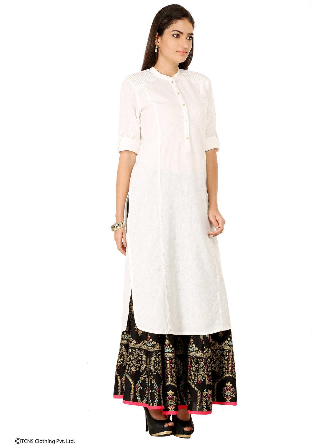 White 3/4 Sleeve kurta - wforwoman