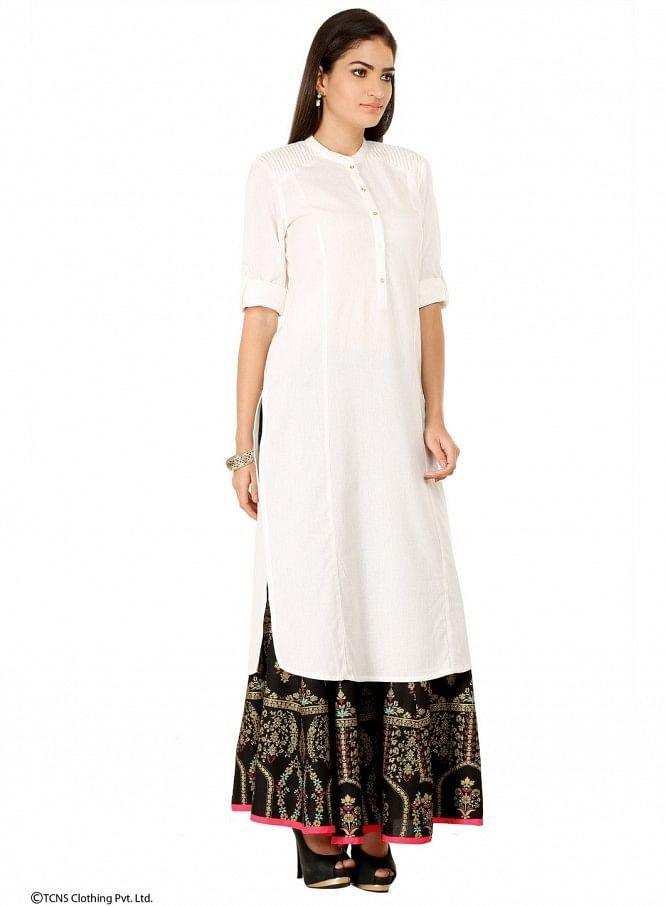 White 3/4 Sleeve kurta - wforwoman