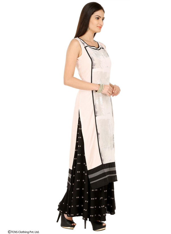 Pink Printed Sleeveless kurta