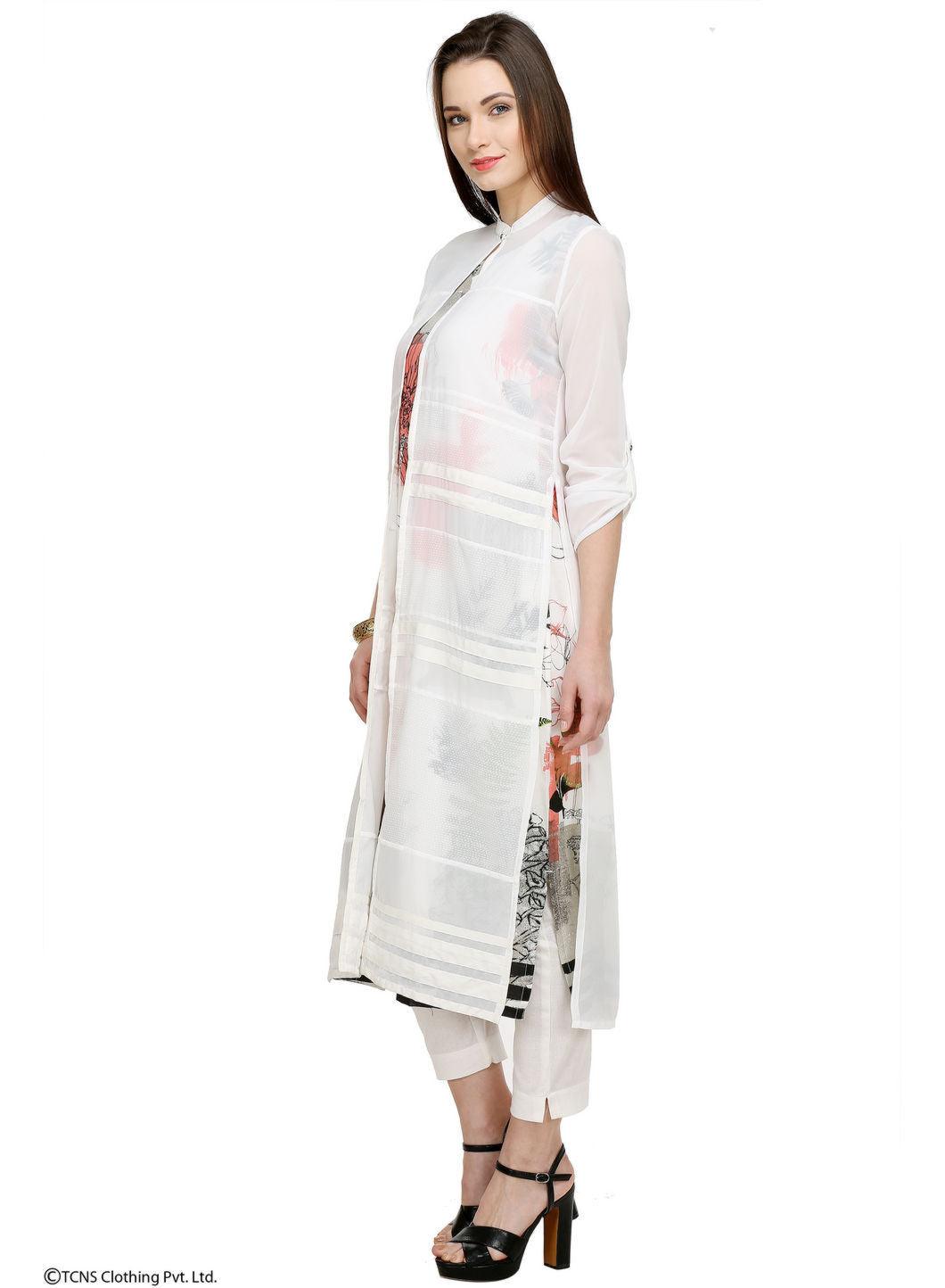 White Printed 3/4 Sleeve kurta - wforwoman