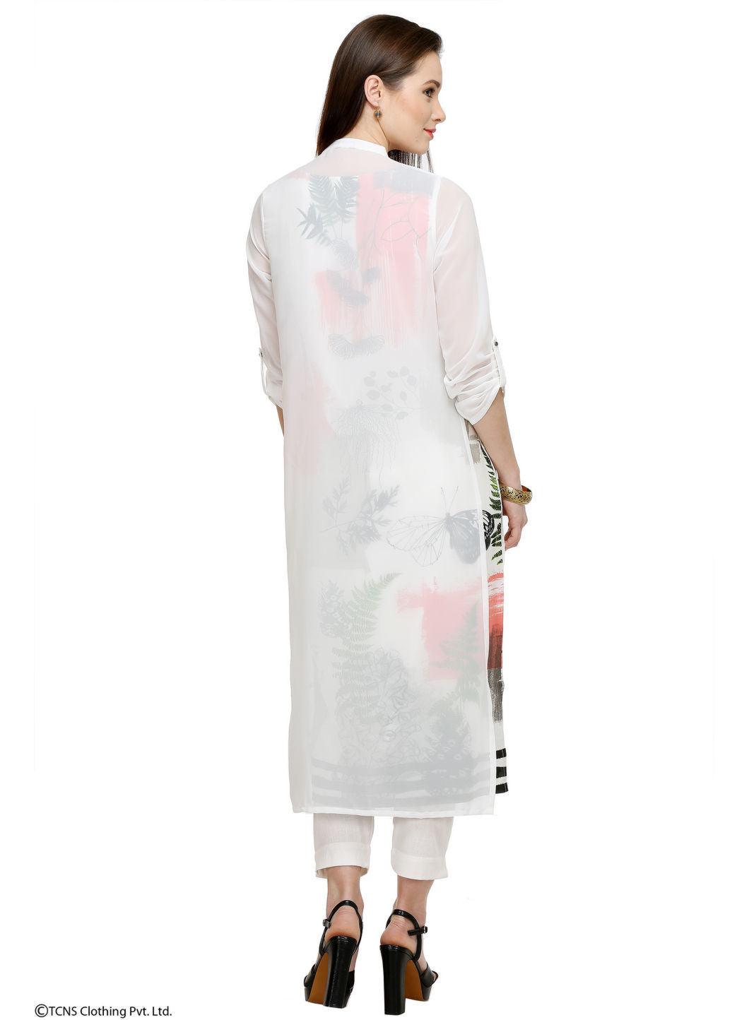 White Printed 3/4 Sleeve kurta - wforwoman