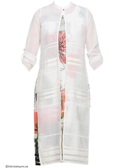 White Printed 3/4 Sleeve kurta - wforwoman