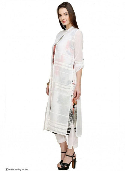 White Printed 3/4 Sleeve kurta - wforwoman