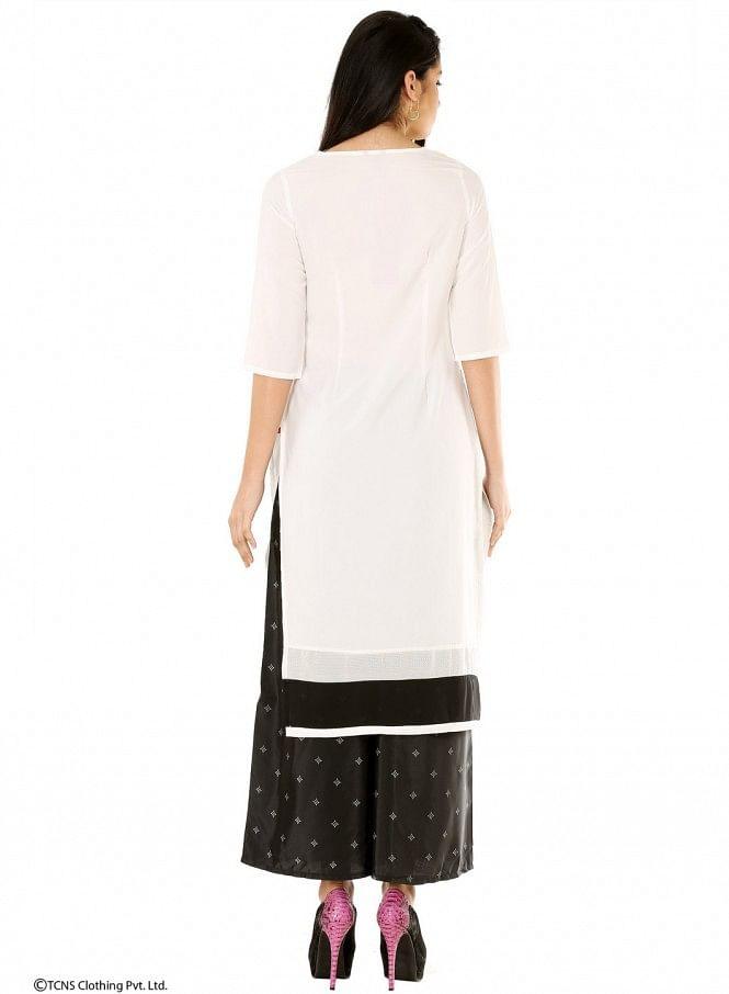 White Printed 3/4 Sleeve kurta - wforwoman
