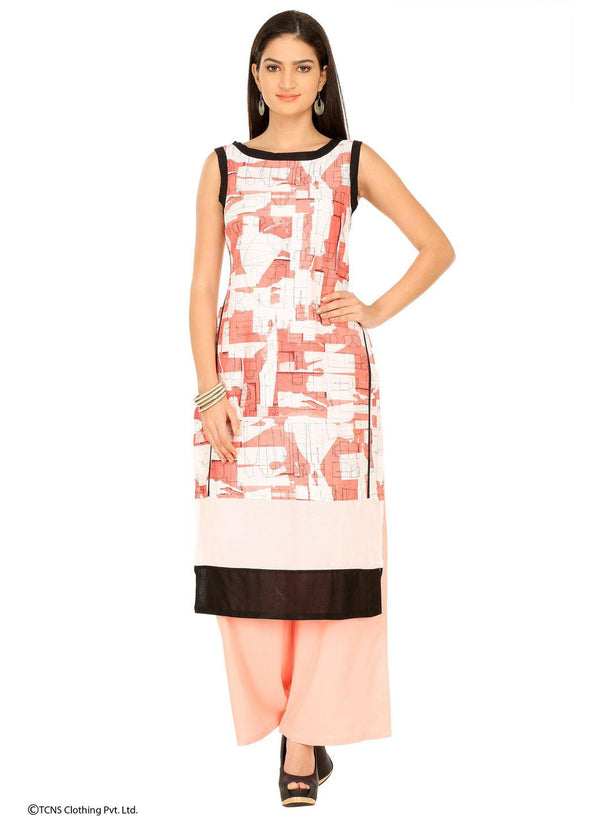 Pink Printed Sleeveless kurta