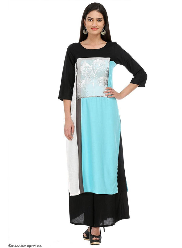 Blue Printed 3/4 Sleeve kurta