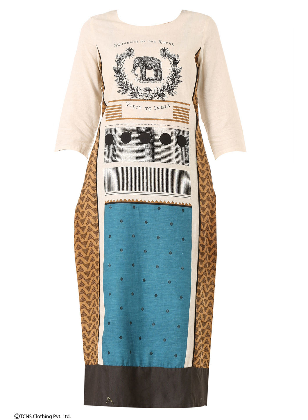 Off-White Printed 3/4 Sleeve kurta