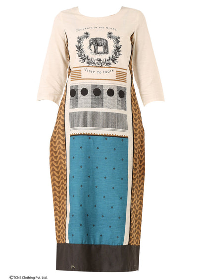 Off-White Printed 3/4 Sleeve kurta