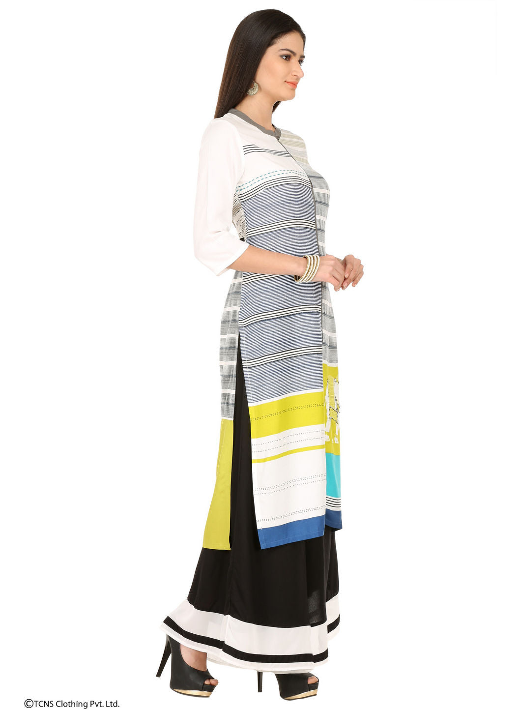 White Printed 3/4 Sleeve kurta