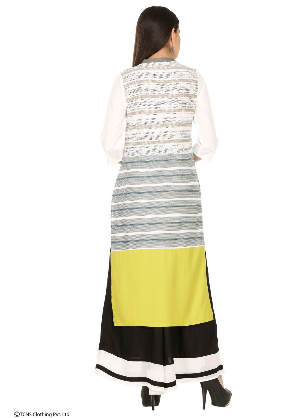 White Printed 3/4 Sleeve kurta