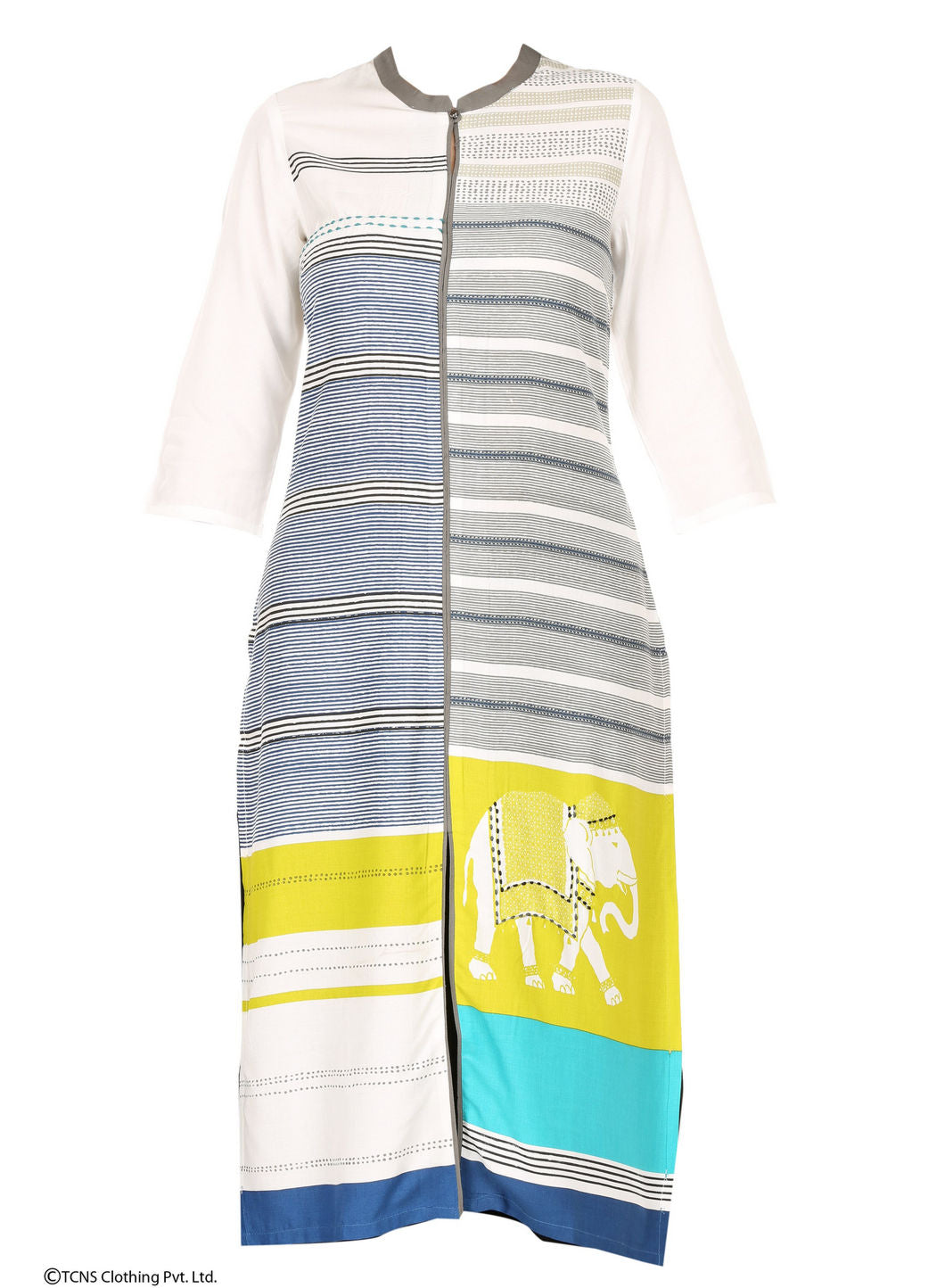 White Printed 3/4 Sleeve kurta