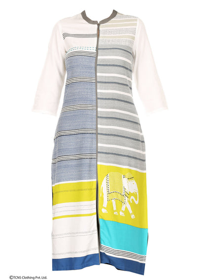 White Printed 3/4 Sleeve kurta