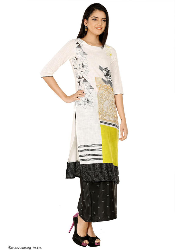 White Printed 3/4 Sleeve kurta