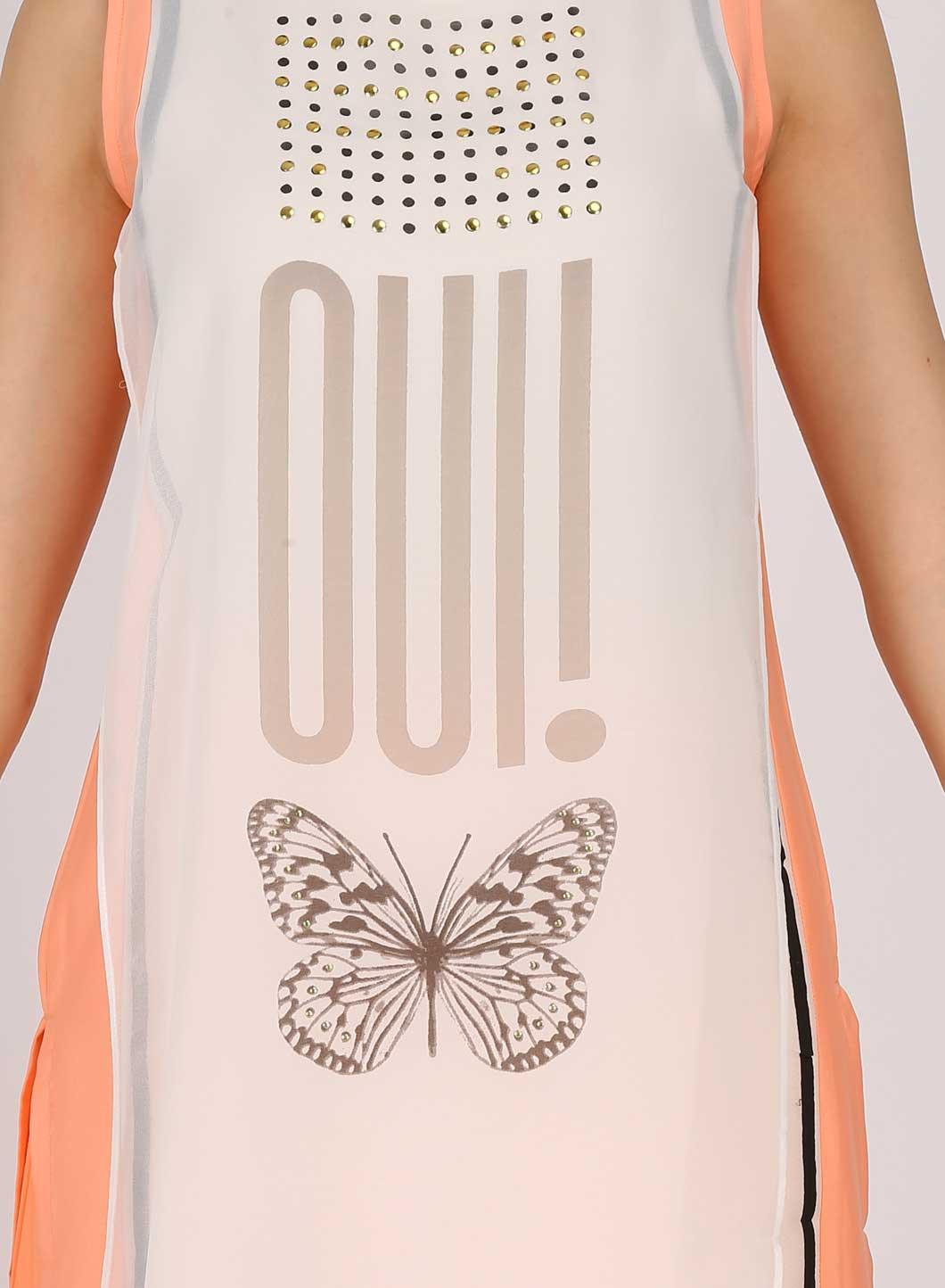 White &amp; Orange Printed kurta - wforwoman