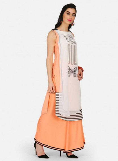White &amp; Orange Printed kurta - wforwoman