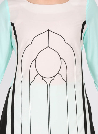 White &amp; Blue Printed kurta